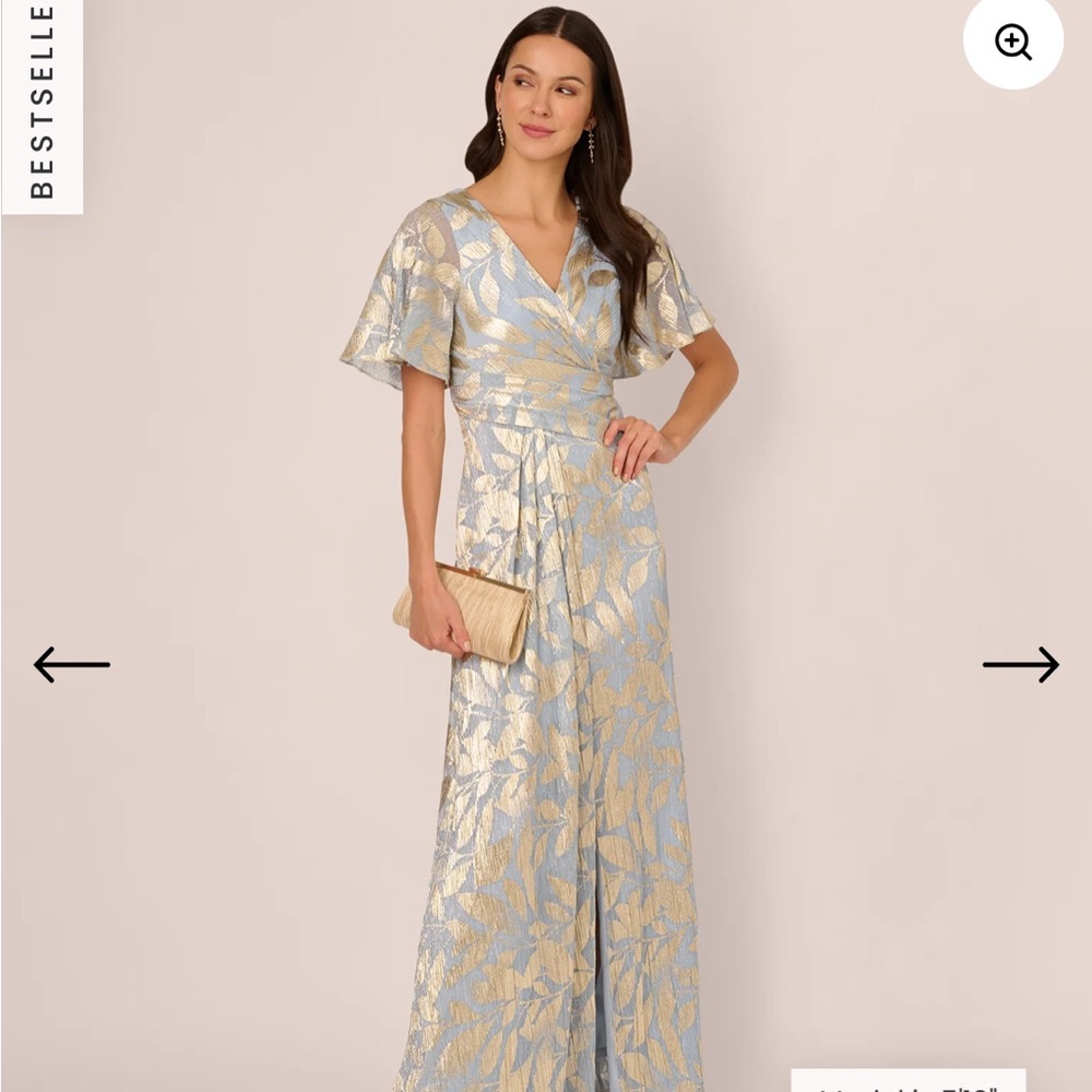 Adrianna Papell Mint Green and Gold Floral Metallic Maxi Dress - Picture 2 of 9